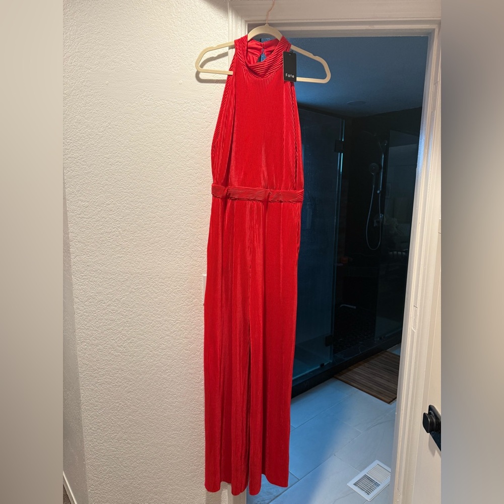 NWT Red Velvet Halter Jumpsuit